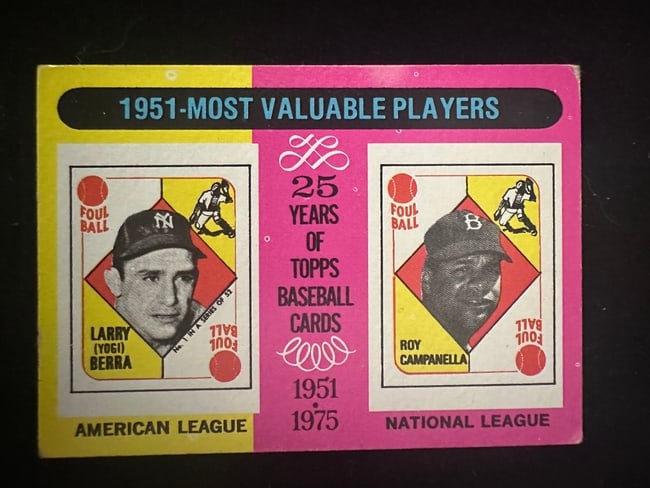 Topps "Foul Ball" baseball card commemorating 1951 Most Valuable Players (1 of 1)