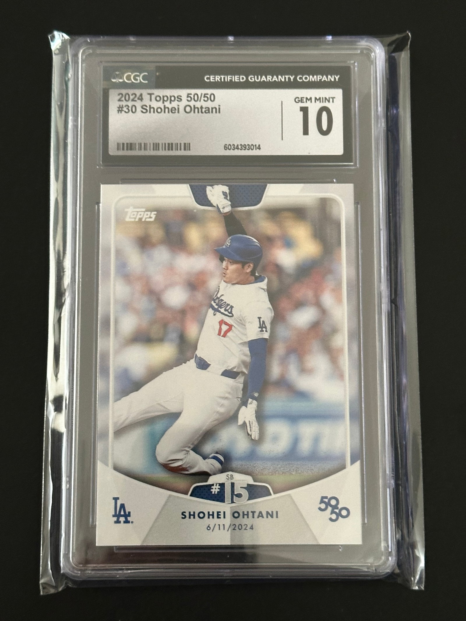 2024 Topps 50/50 Shohei Ohtani #30: 2024 Topps 50/50 Shohei Ohtani #30 trading card professionally graded a Gem Mint 10 by CGC.Player: Shohei Ohtani (Los Angeles Dodgers).Card Details: 2024 Topps 50/50 Set, Card #30, specifically depict