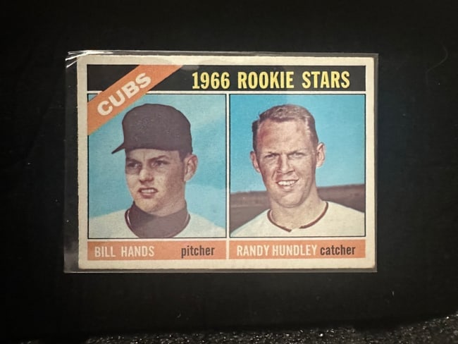 1966 Chicago Cubs "rookie Stars": 1966 chicago cubs "rookie stars" baseball card featuring pitcher bill hands and catcher randy hundley.