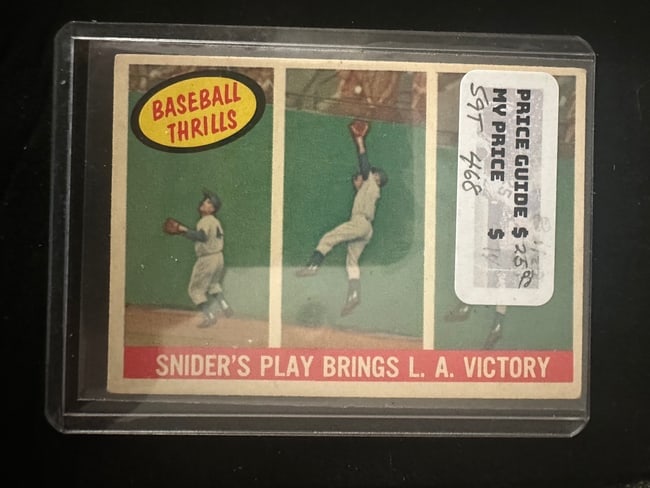Vintage Highly Collectible - "baseball Thrills" Trading Card: "baseball thrills" trading card featuring duke snider's game-winning play for the l.A. Dodgers.