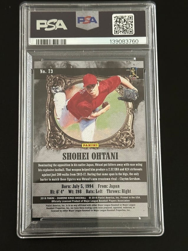 2018 Panini Diamond Kings Shohei Ohtani Rookie Card, Variation #73, Graded Psa 9 - 2