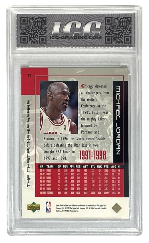 1999 Michael Jordan Trading Card #32 Graded 9 - 2