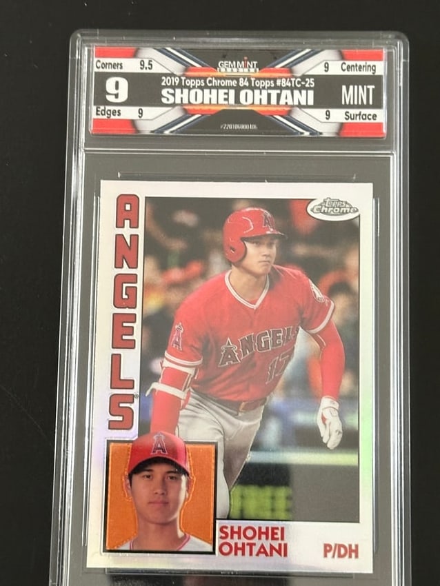 2019 Topps Chrome Shohei Ohtani Card (#84tc-25) Graded Mint 9 By Gem Mint.: 2019 topps chrome 1984 topps shohei ohtani card (#84tc-25)