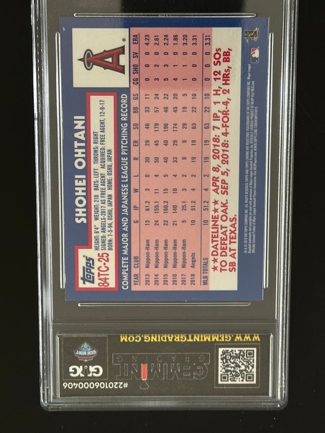 2019 Topps Chrome Shohei Ohtani Card (#84tc-25) Graded Mint 9 By Gem Mint. - 2