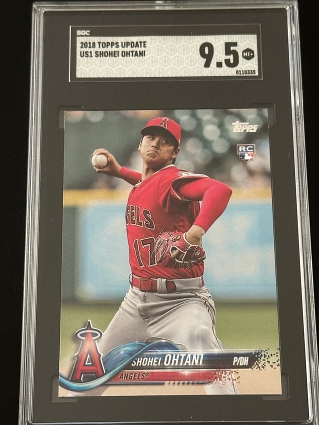 2018 Topps Update Shohei Ohtani #us1 Rookie Trading Card: 2018 topps update shohei ohtani #us1 rookie trading card in a protective case graded with a 9. 5 rating. Shohei ohtani, depicted pitching in a red los angeles angels jersey. Card details: 2018 topps