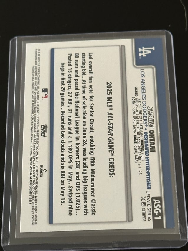 2025 Topps Update All-star Game Shohei Ohtani Card (number #asg-1), - 2