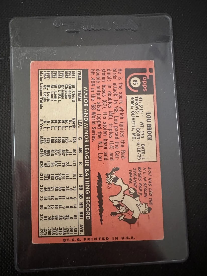 1969 Topps #85 Lou Brock Cardinals - 2