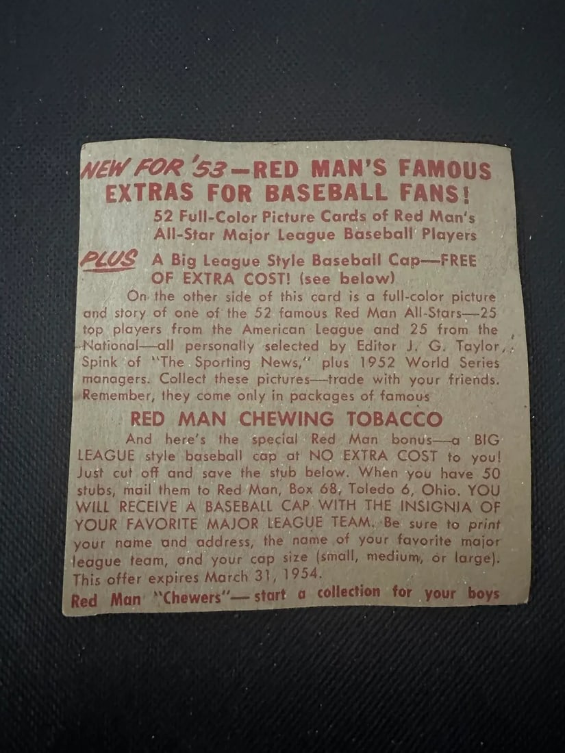 1952 Red Man Baseball Trading Cards - 2