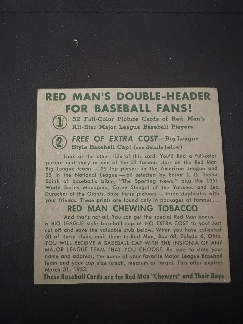 1952 Red Man Baseball Trading Cards - 2