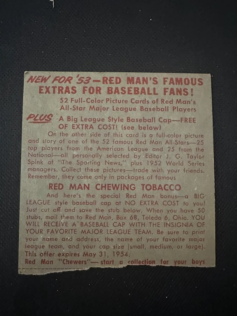 1952 Red Man Baseball Trading Cards - 2