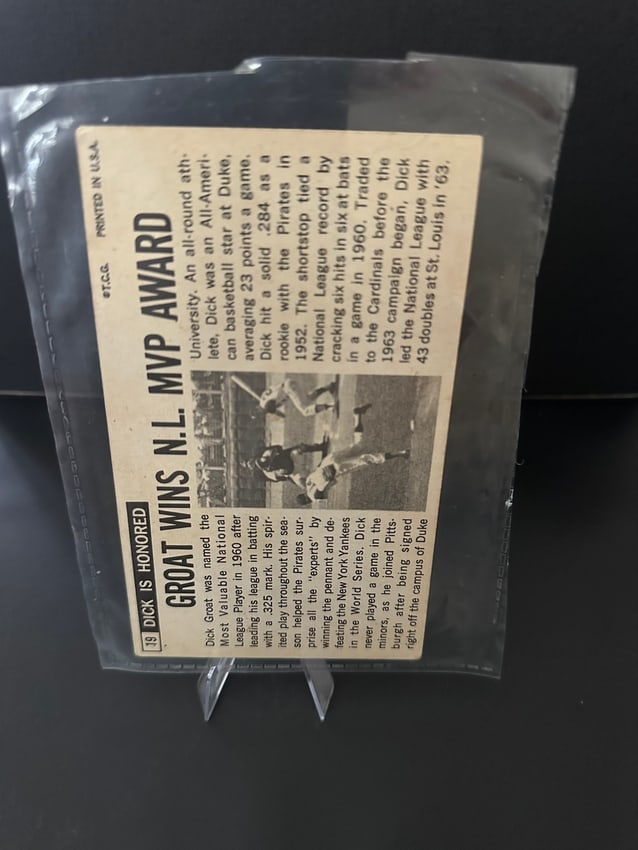 Dick Groat 1964 Giant Baseball Card - 2
