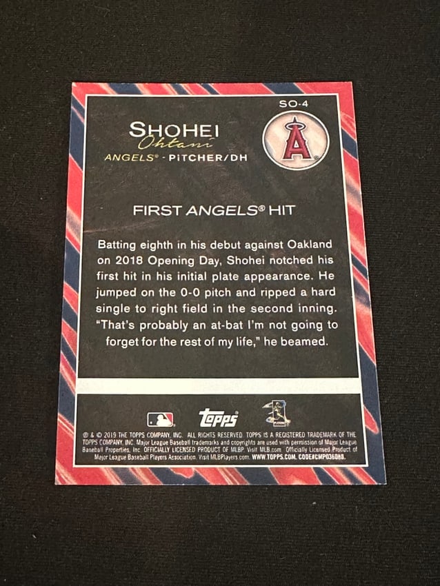 Rookie Card -2018 Topps Shohei Ohtani First Angels Hit Card - 2