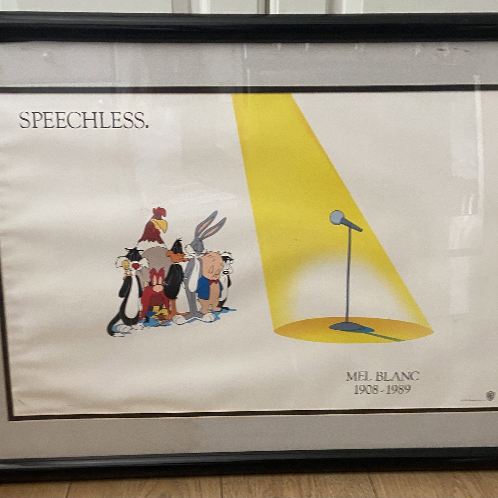 Mel Blanc Speechless Looney Tunes Poster: The iconic 'speechless' commemorative poster released by warner bros. To honor the passing of legendary voice actor mel blanc in 1989. It features various looney tunes characters gathered