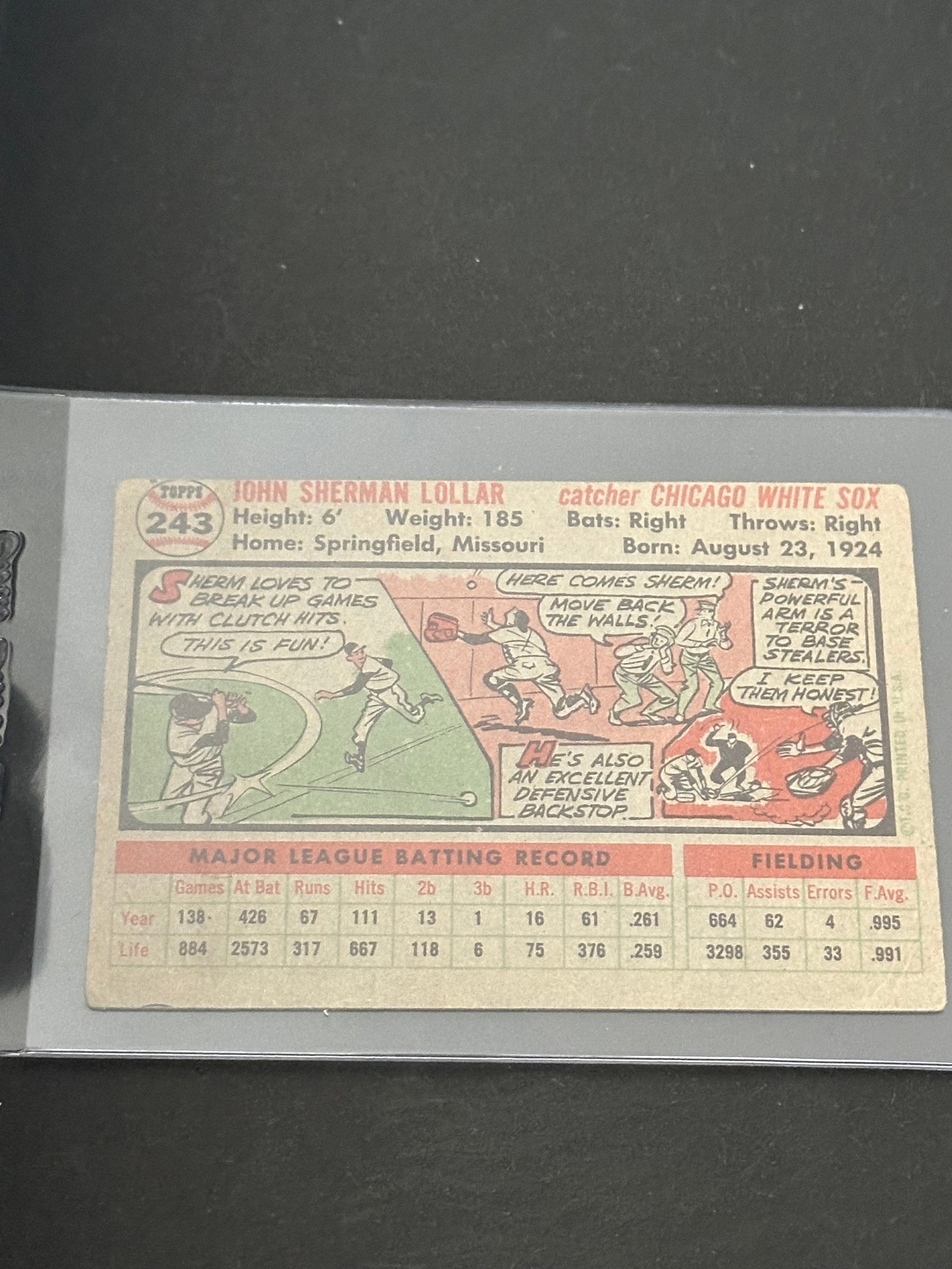 1956 Topps Sherm Lollar Baseball Card - 2
