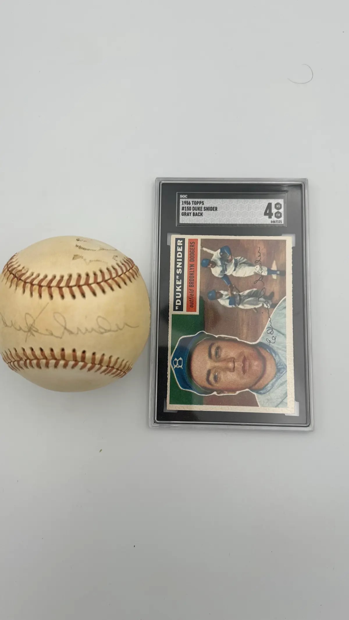 Duke Snider Signed Baseball And Graded Card: Duke snider signed baseball - no coa and sgc 4 1956 topps #150 graded card - great lot !
