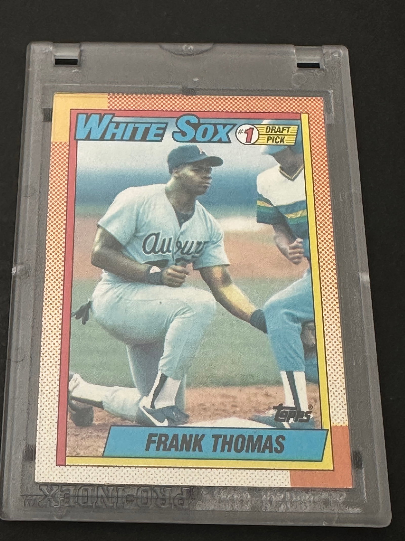 1990 Topps Baseball Card Featuring Mlb Hall Of Famer Frank Thomas: 1990 topps baseball card featuring mlb hall of famer frank thomas as a chicago white sox draft pick. Card number 414 and shows his collegiate batting statistics at auburn university.