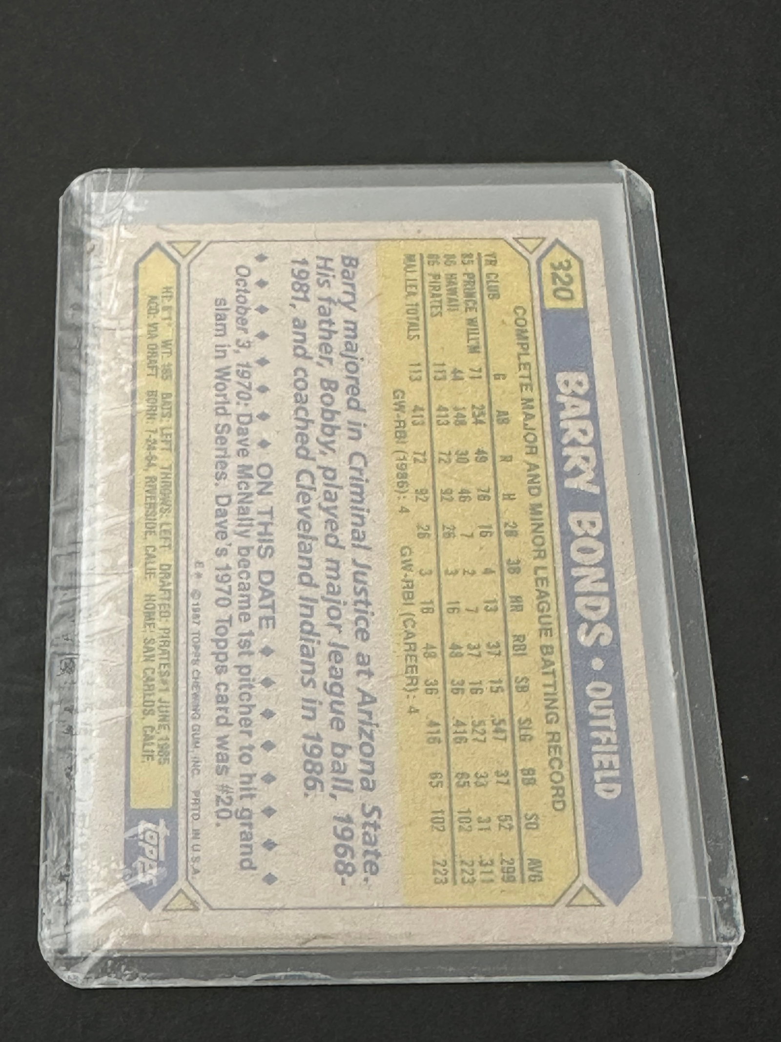 Barry Bonds, Card Number 320 - 2