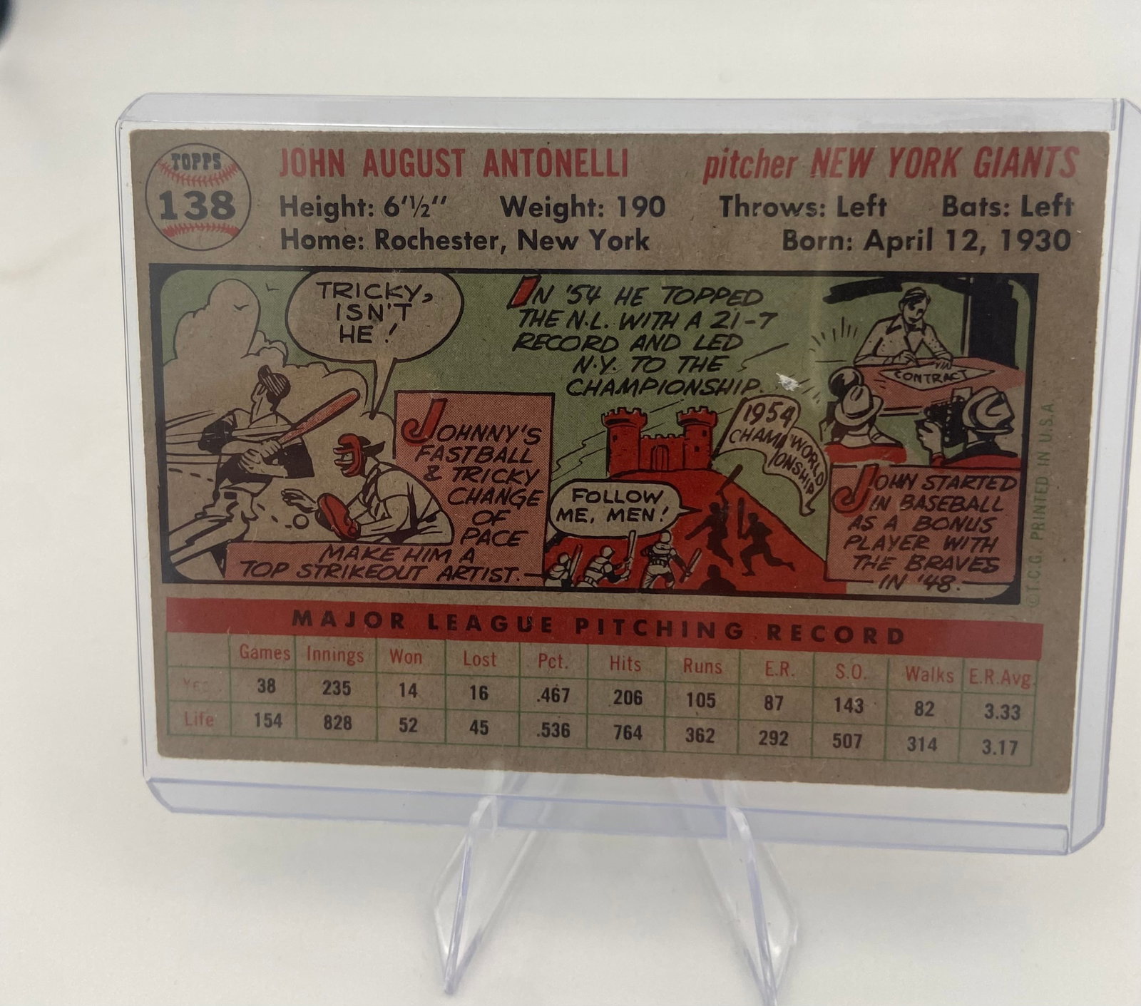 1955 Topps Johnny Antonelli Baseball Card - 2