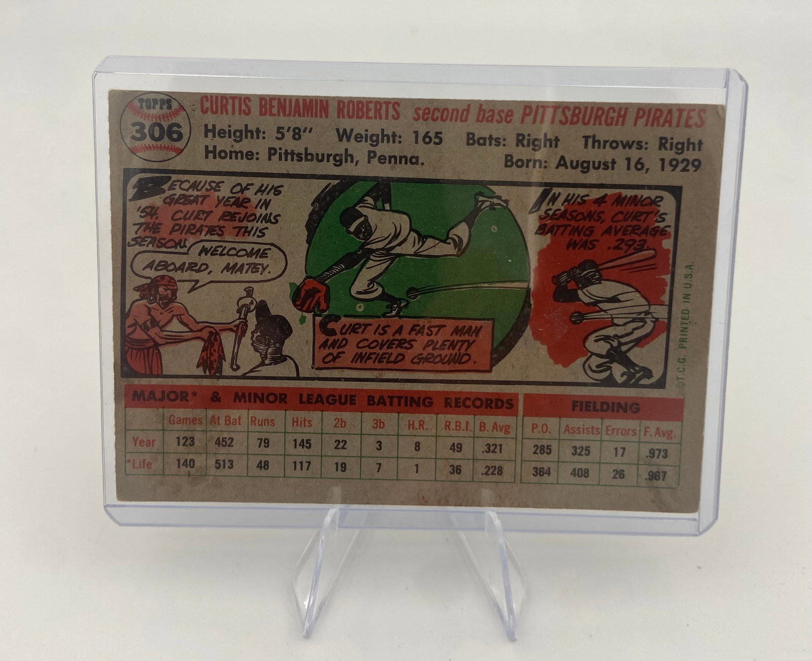 1955 Topps Curt Roberts Pittsburgh Pirates Baseball Card - 2