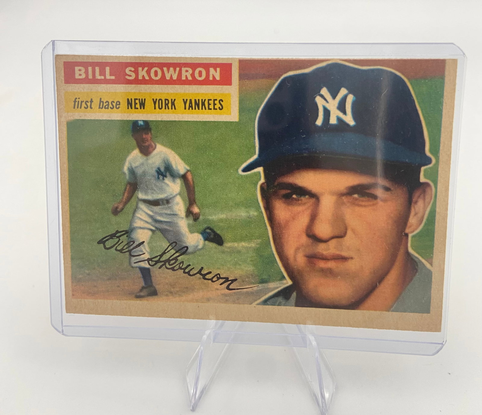 1960 Topps Bill Skowron New York Yankees Card: This is a 1960 Topps baseball card featuring New York Yankees first baseman Bill Skowron. The card displays a portrait alongside an action shot of the player and is currently preserved in a protective