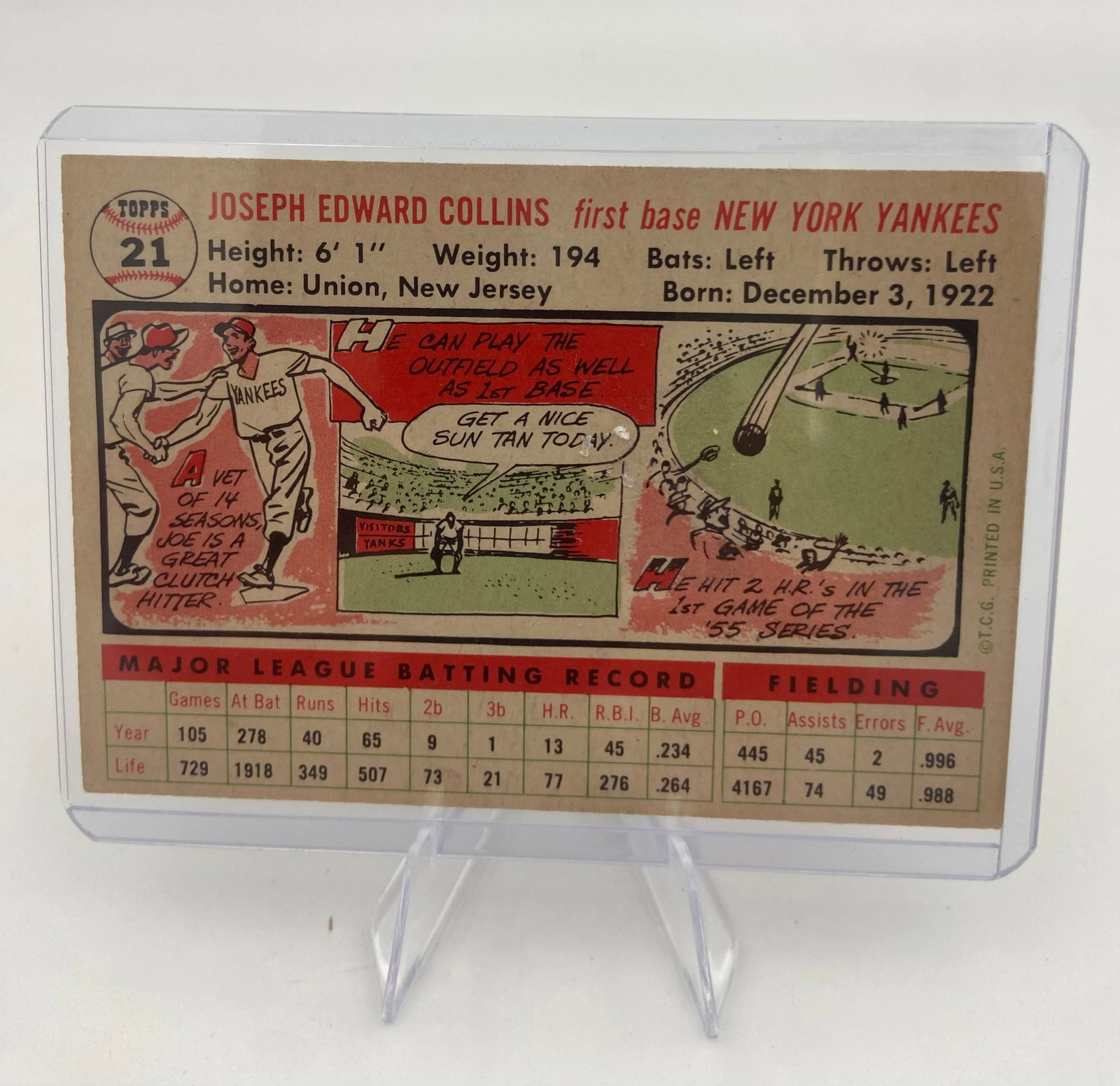 1954 Topps Joe Collins New York Yankees Baseball Card - 2