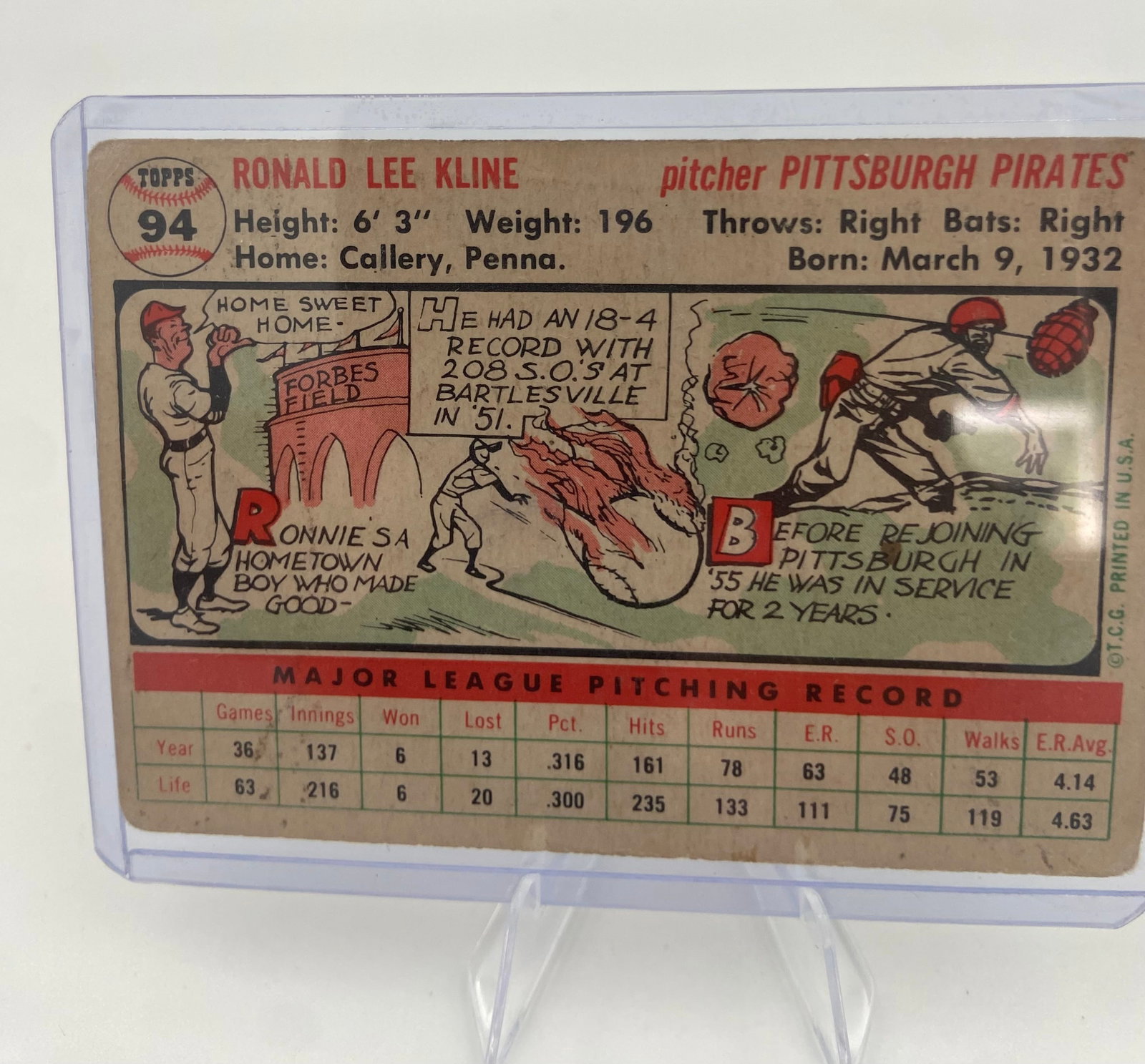 1957 Topps Ronnie Kline Baseball Card - 2
