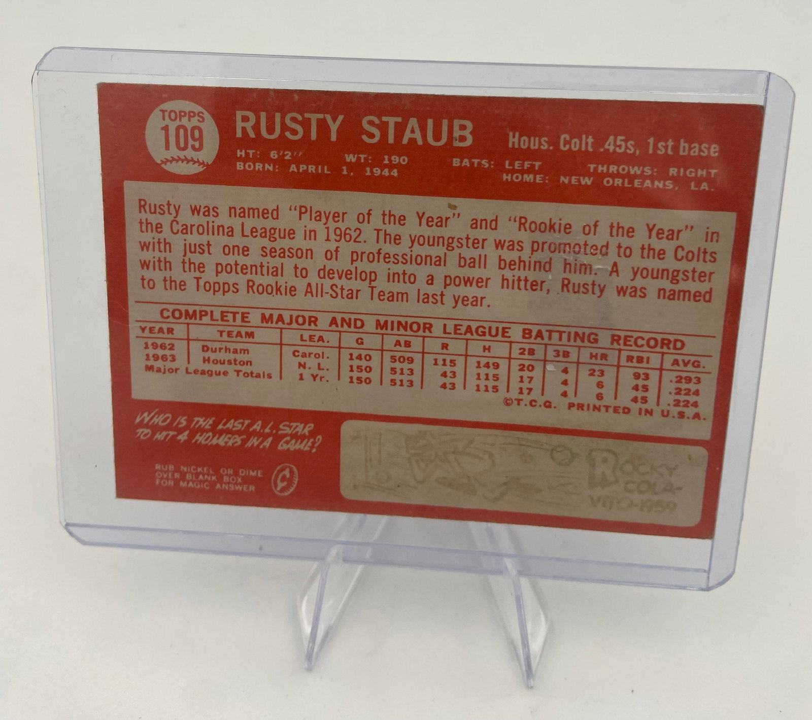 1963 Topps Rusty Staub Rookie Card - 2