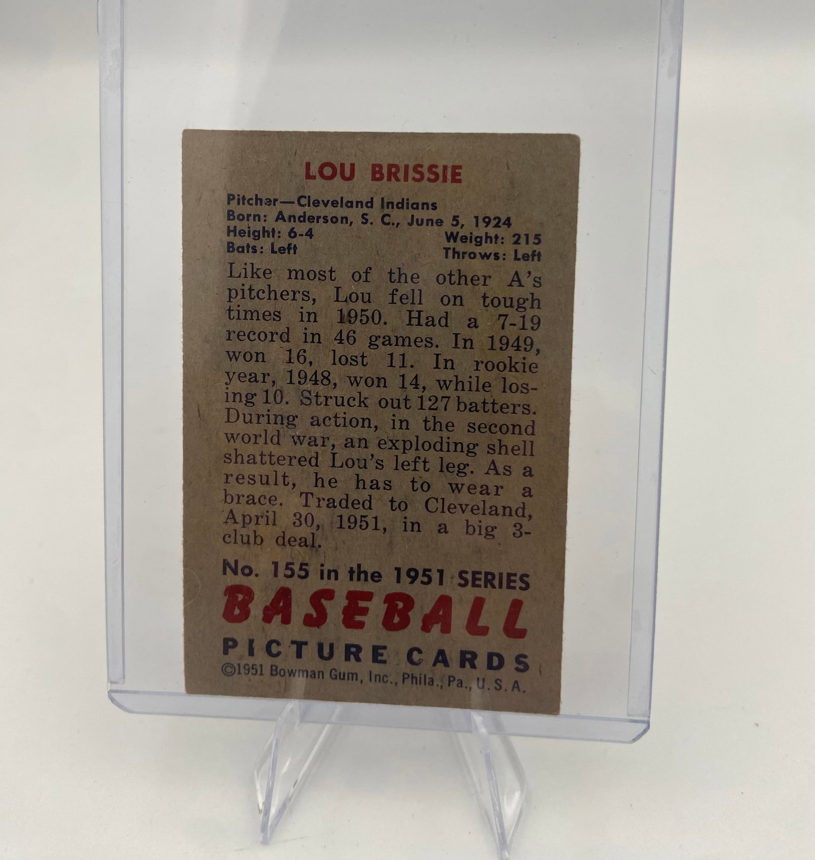1949 Bowman Lou Brissie Baseball Card - 2