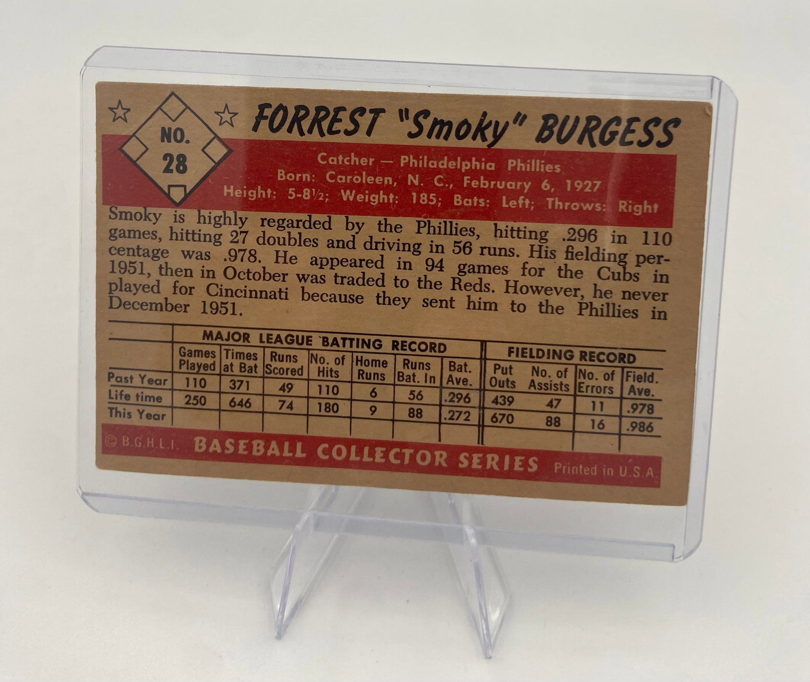 1953 Bowman Forrest Smokey Burgess Card 28 - 2