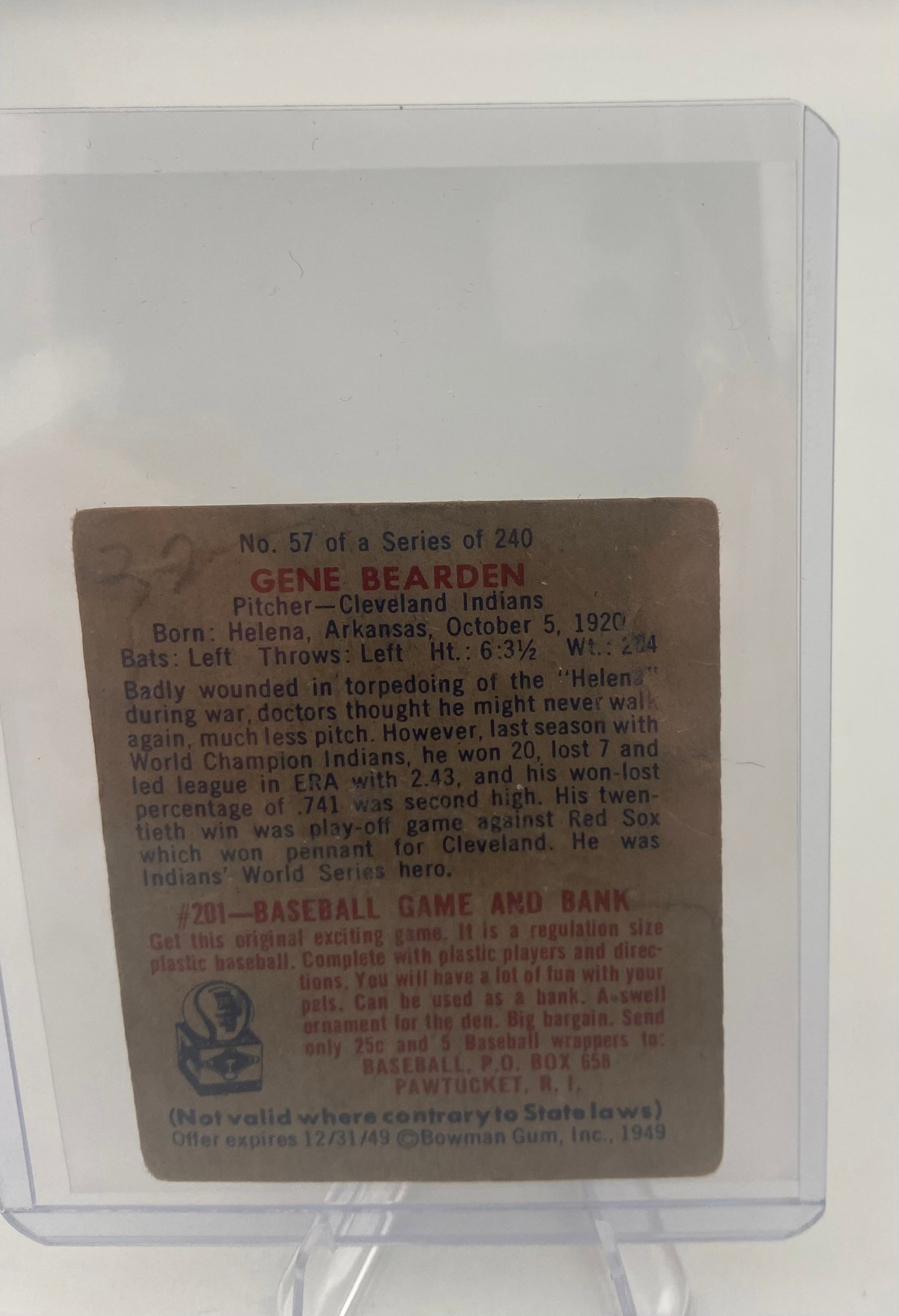 1949 Bowman Gene Bearden #57 - 2