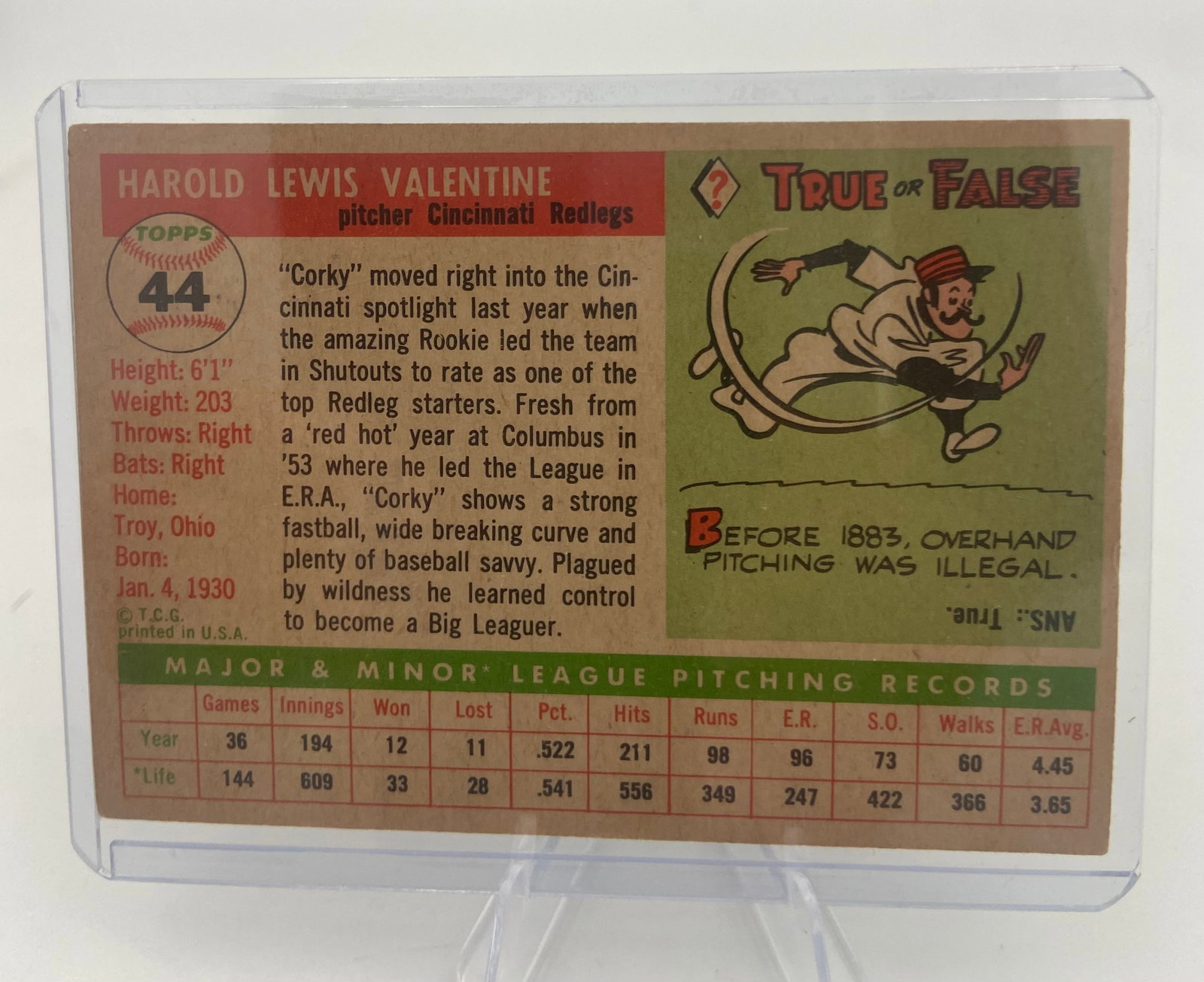 1955 Topps Corky Valentine Baseball Card - 2