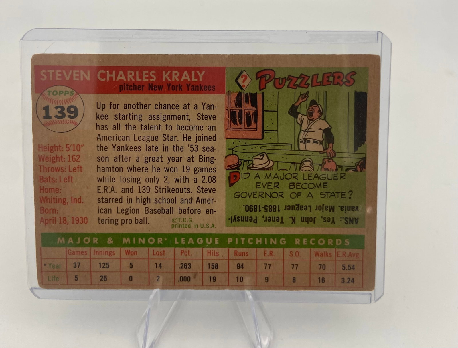 1955 Topps Steve Kraly New York Yankees Baseball Card - 2