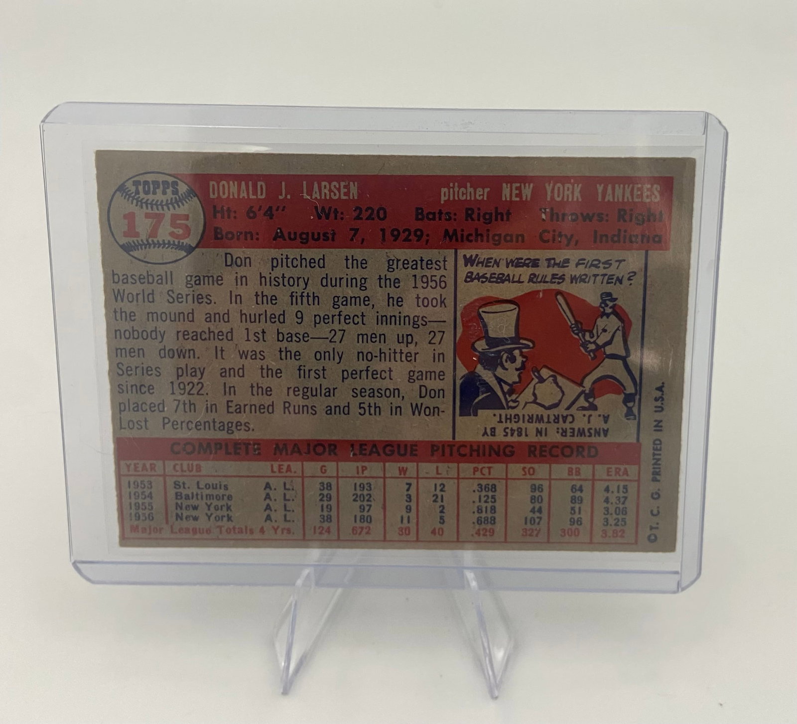 1957 Topps Don Larsen Baseball Card - 2