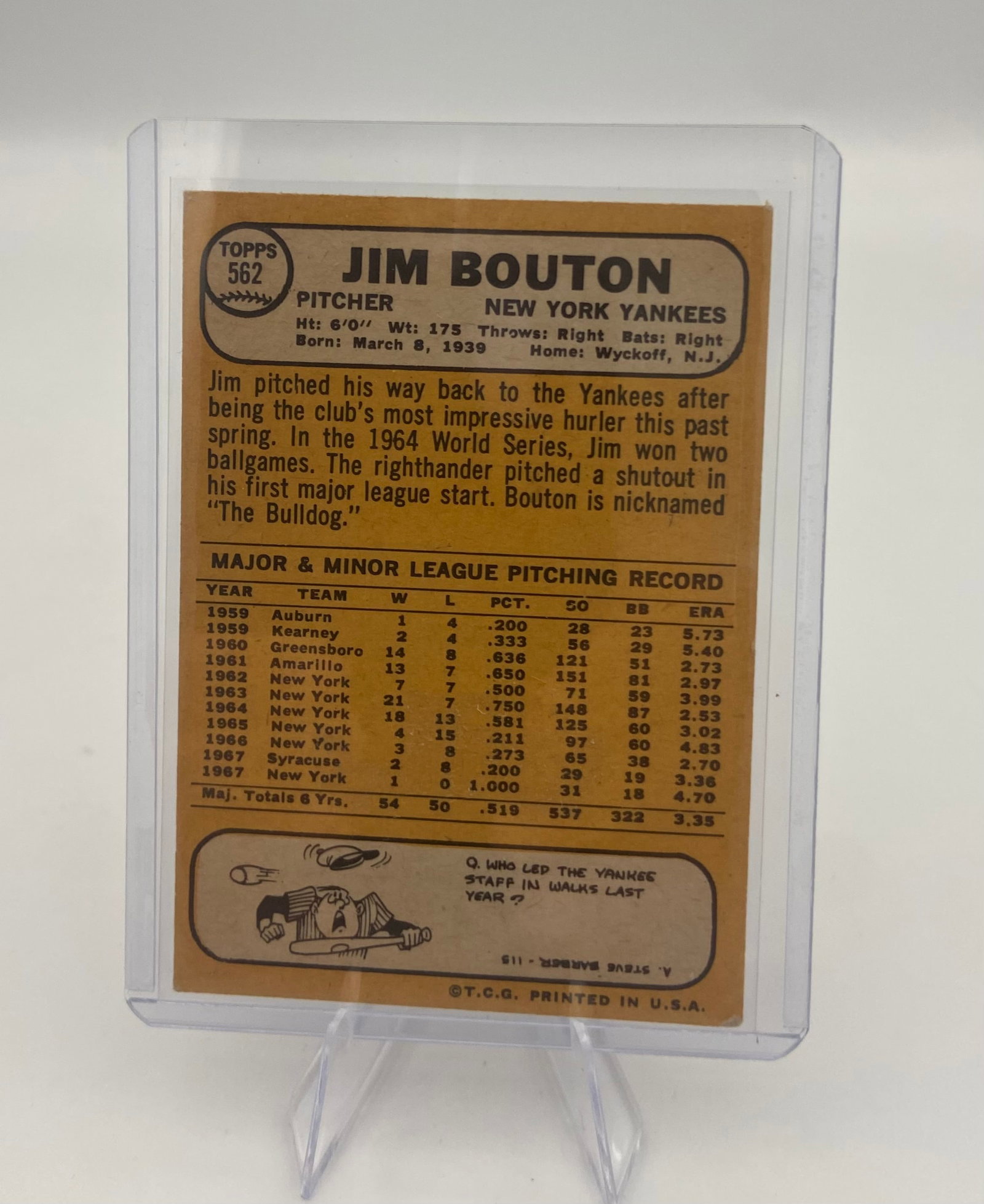 1968 Topps Jim Bouton Baseball Card - 2