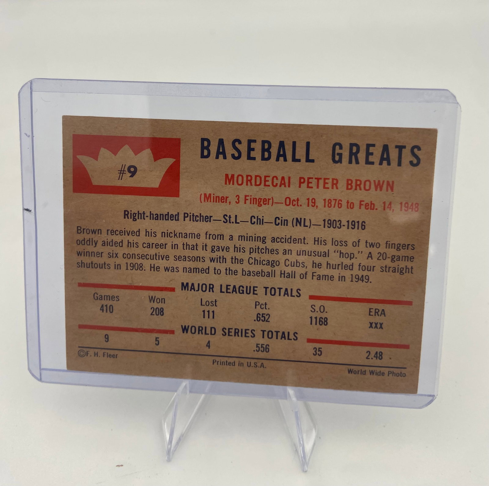 Mordecai Brown 1960 Fleer Red Back Baseball Card - 2