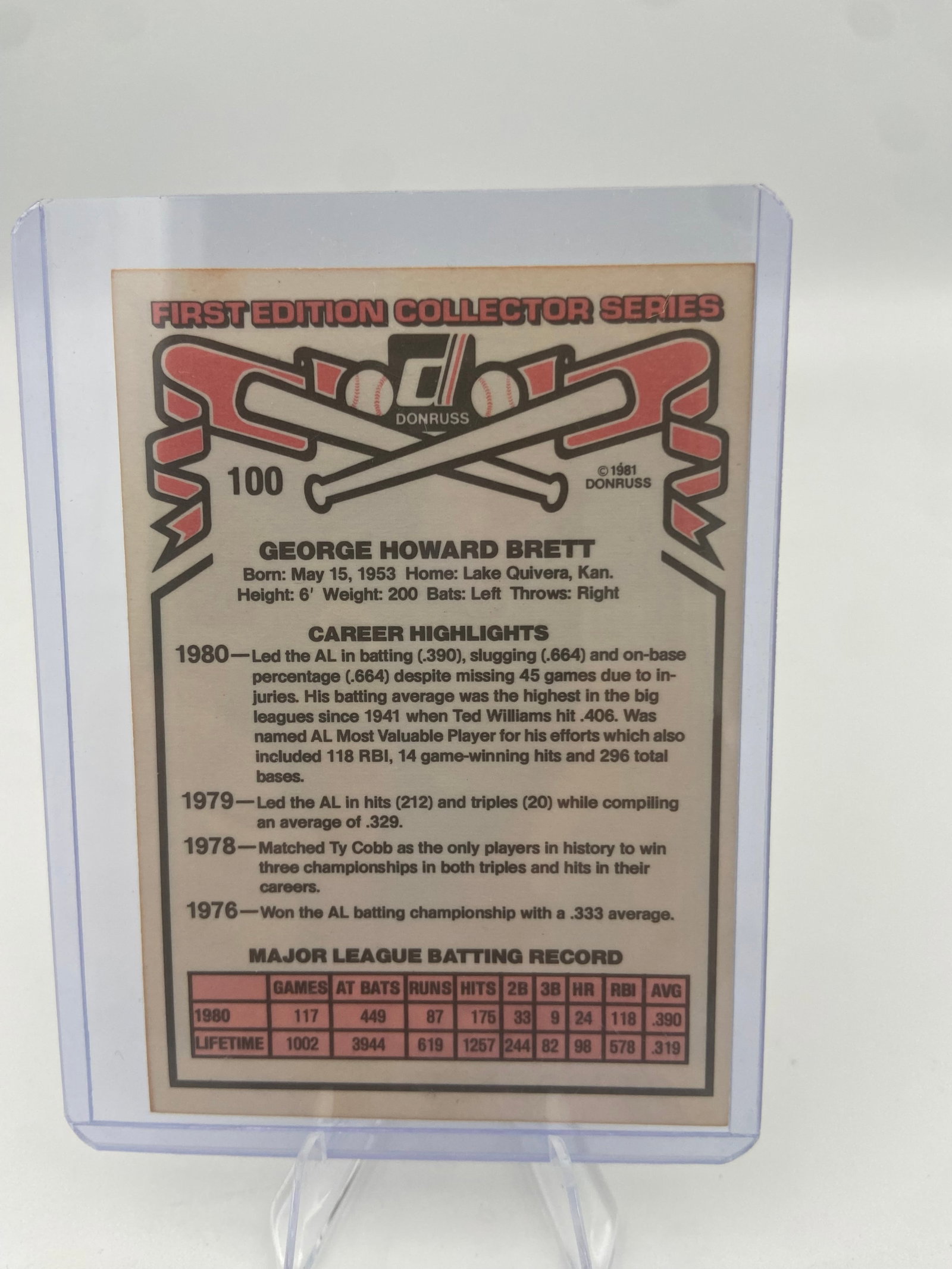 1981 Donruss George Brett Kansas City Royals Baseball Card - 2