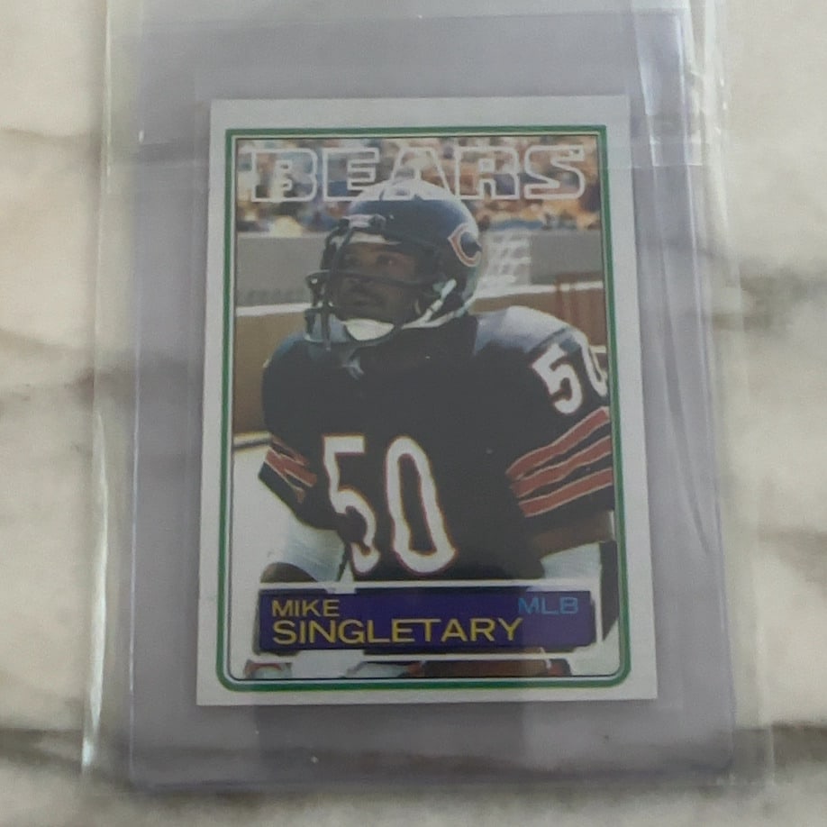 1984 Topps Mike Singletary #232: This is a football trading card featuring Mike Singletary of the Chicago Bears. The player is shown wearing his jersey with the number 50.