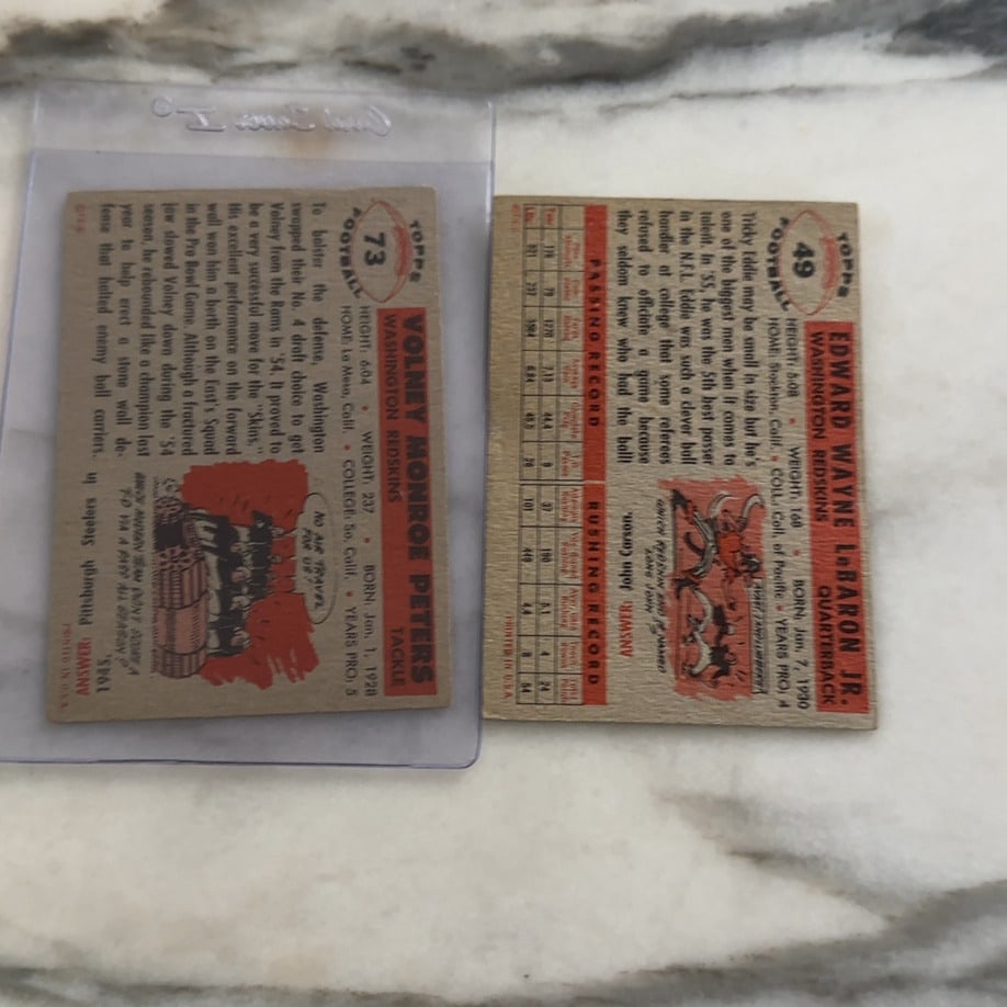 Volney Peters and Eddie LeBaron Washington Redskins Cards - 2