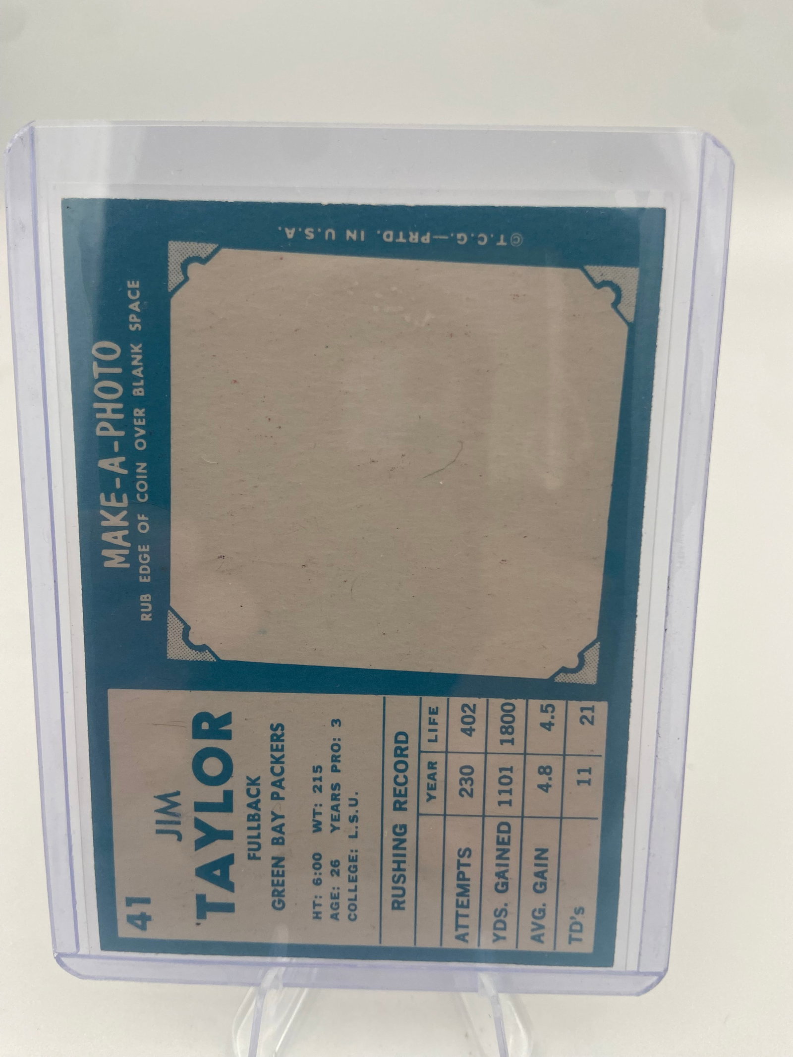 1961 Topps Jim Taylor Green Bay Packers Football Card - 2