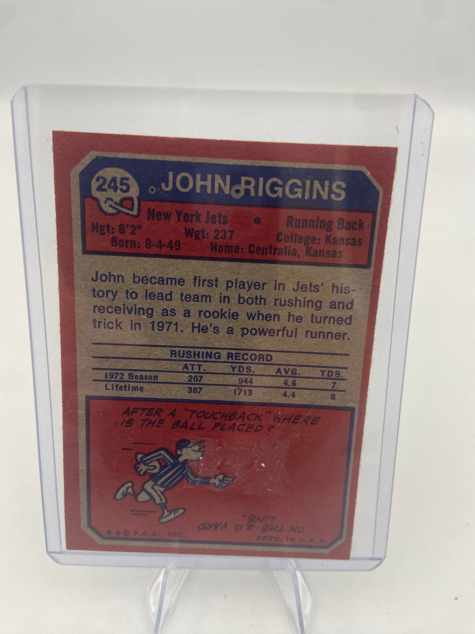 1973 Topps John Riggins Jets Rookie Card - 2