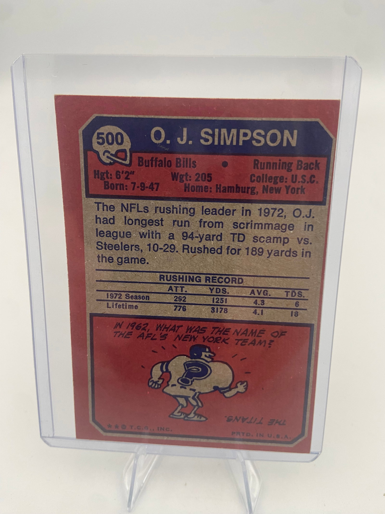 1973 Topps OJ Simpson Buffalo Bills Football Card - 2