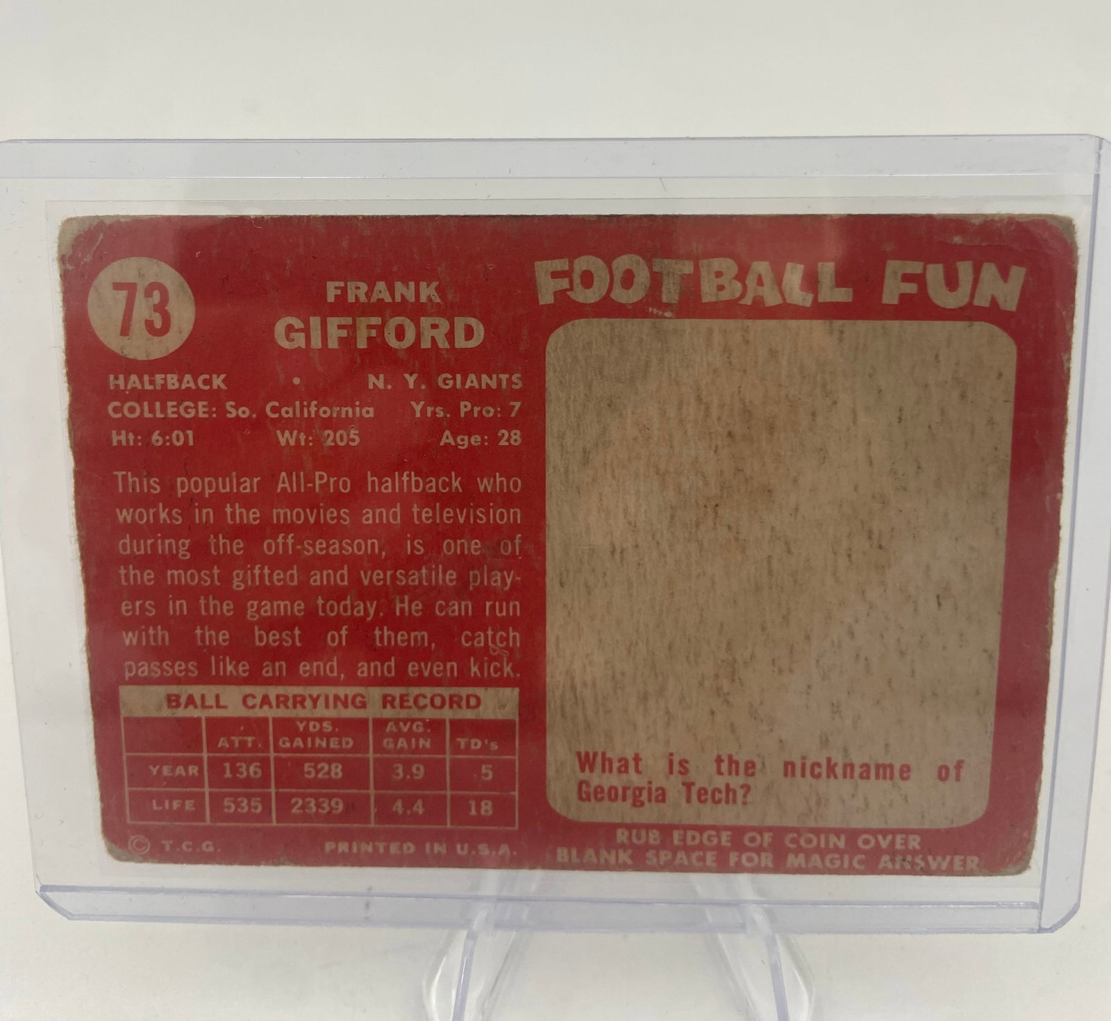 1955 Bowman Frank Gifford Football Card - 2