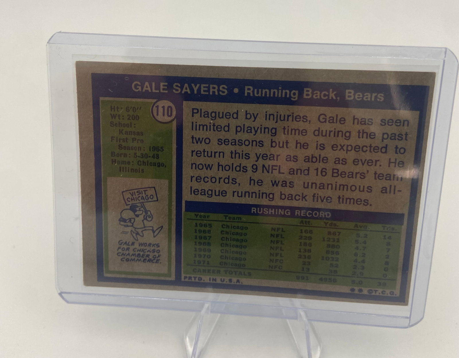 1971 Topps Gale Sayers Chicago Bears Football Card - 2