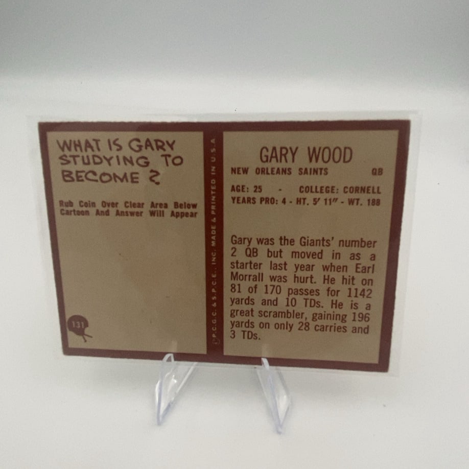 1967 Philadelphia Gary Wood New Orleans Saints Football Card - 2