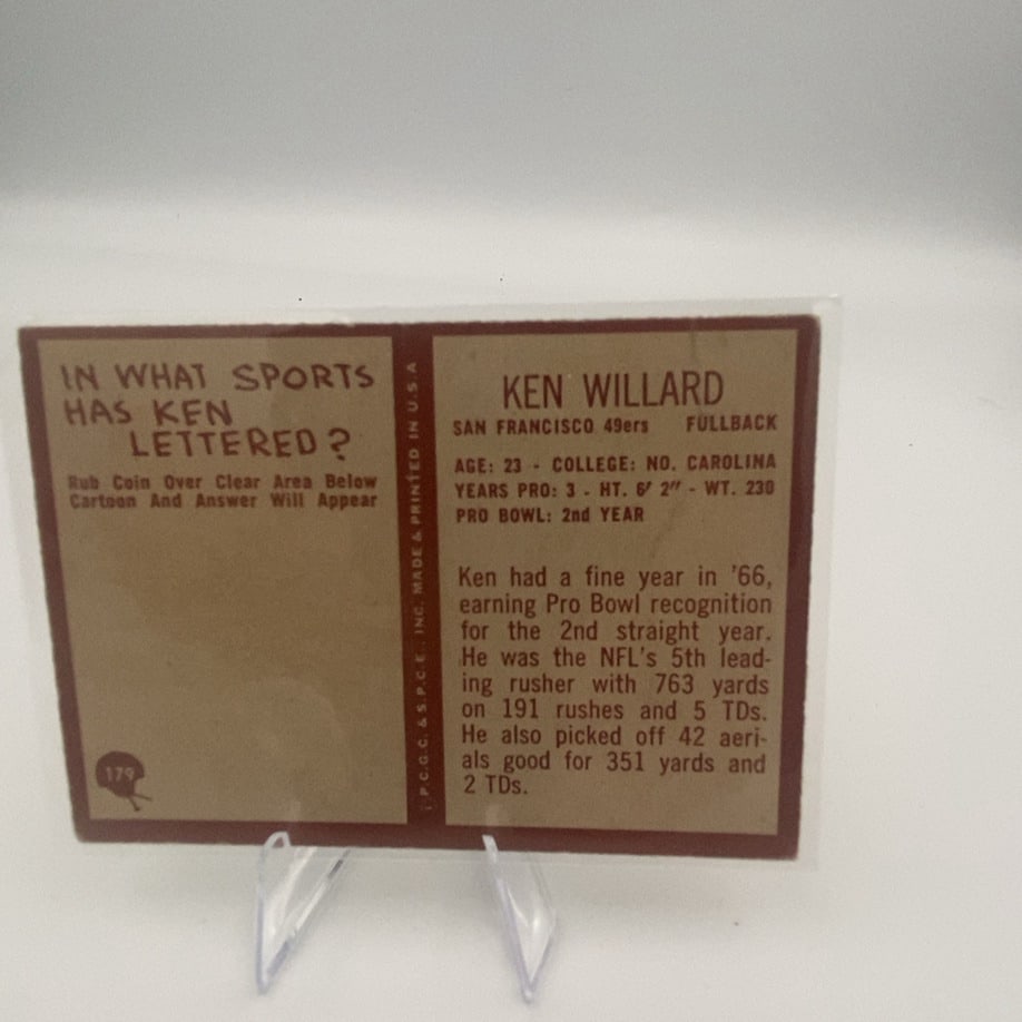 1967 Philadelphia Ken Willard San Francisco 49ers Card - 2