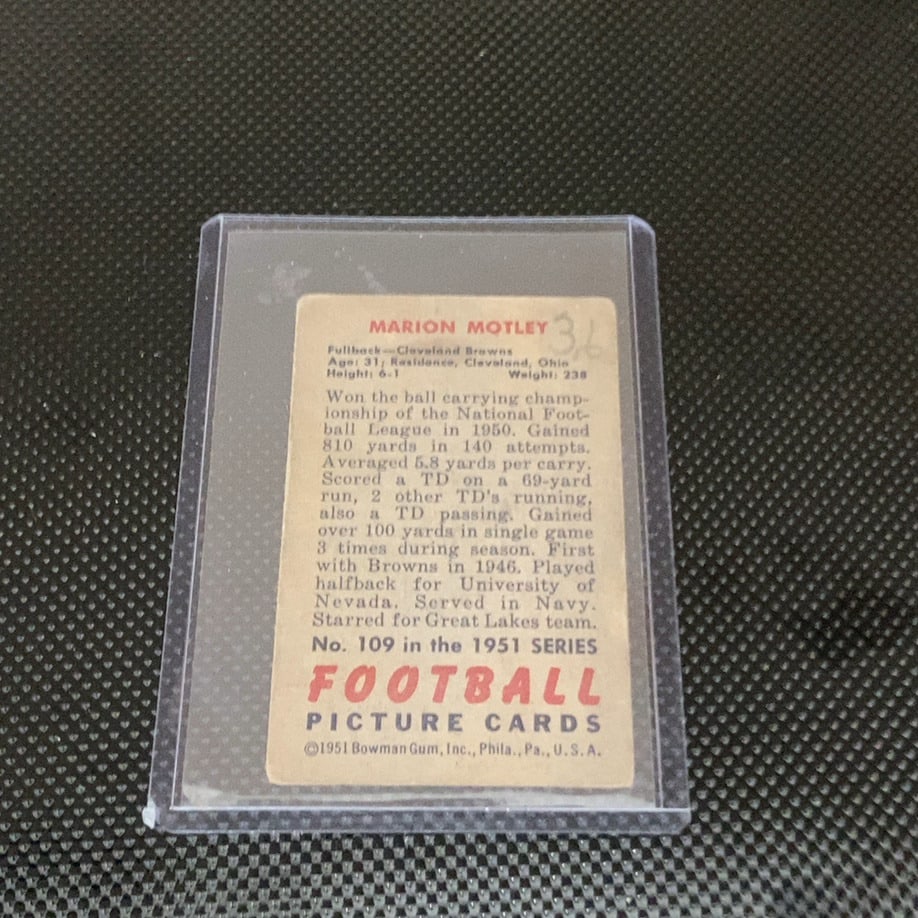 1951 Bowman #109 Marion Motley football trading card - 2
