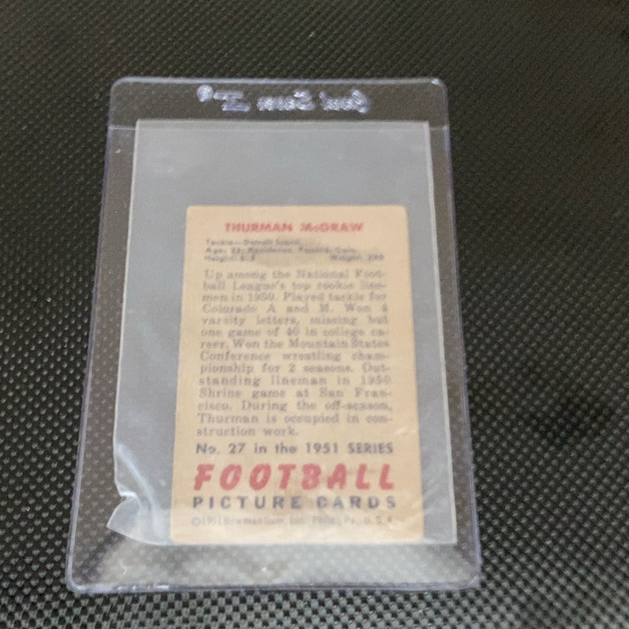 1952 Bowman Thurman McGraw Detroit Lions Football Card - 2