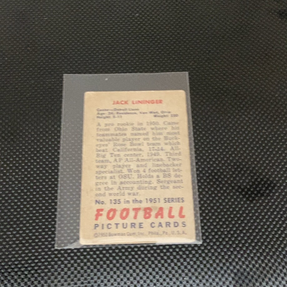 Vintage Jack Lininger Football Trading Card - 2