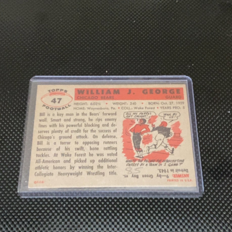 Vintage Bill George Chicago Bears Football Card - 2