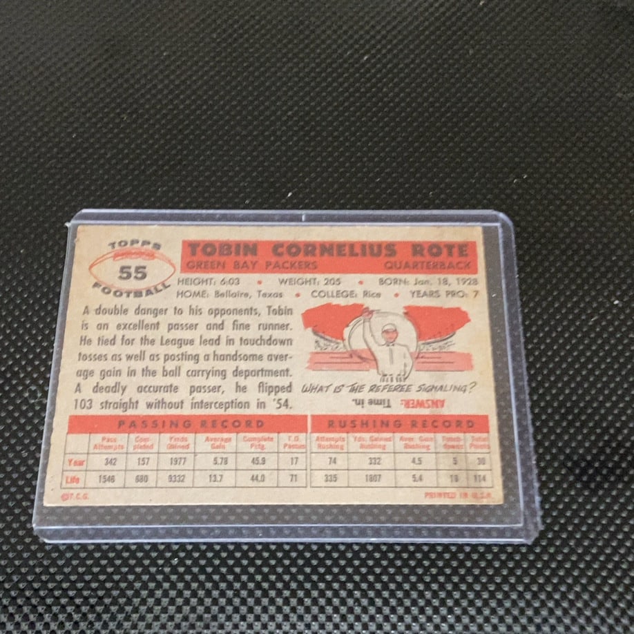Vintage Tobin Rote Green Bay Packers Trading Card - 2